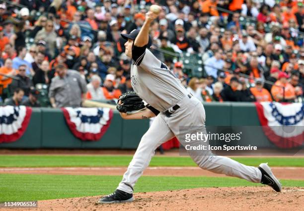 New York Yankees starting pitcher James Paxton pitches in the opening day game between the New York Yankees and the Baltimore Orioles on April 4 at...
