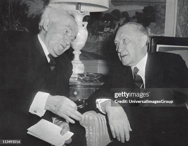 Israeli Prime Minister David Ben Gurion meeting with West German Chancellor Konrad Adenauer in New York, 14 March 1960.