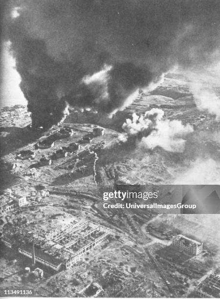 Battle of Stalingrad - Aerial view of fuel stores on fire. The Battle of Stalingrad between Germany and the Soviet Union lasted from 17 July 1942...