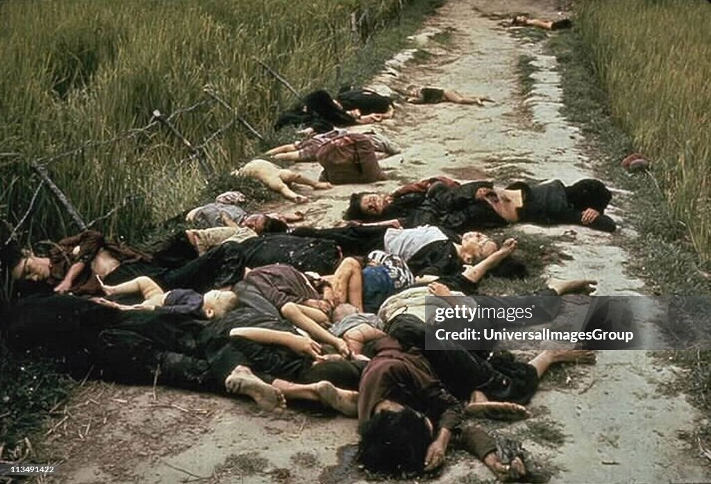 The My Lai Massacre, the mass murder of 347 to 504 unarmed citizens of the Republic of Vietnam (South Vietnam), almost entirely civilians and the majority of them women and children, perpetrated by US Army forces on March 16 1968. Bodies of some of the vi...