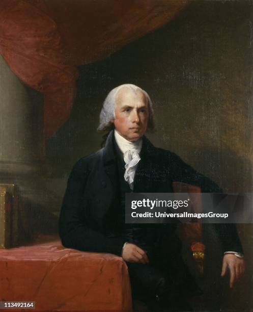 James Madison American politician and political philosopher, Fourth President of the United States 1809-1817. Portrait by Gilbert Stuart , 1805-1807.