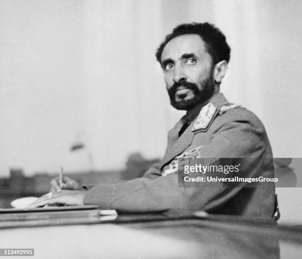 Haile Selassie , Emperor of Ethiopia, in his study at the palace, Addis Ababa, Ethiopia. 1942. After defeat of the Italians, on 5 May Haile Selassie...