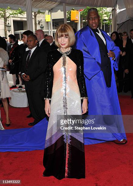 Editor-in-Chief of Vogue Anna Wintour and Andre Leon Talley attend the "Alexander McQueen: Savage Beauty" Costume Institute Gala at The Metropolitan...