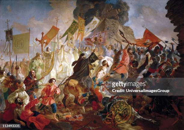 Siege of Pskov by Polish King Stefan Batory', 1843. Oil on canvas. Karl Briullov Russian painter. Livonian War 1581-1582 between Poland and Russia....