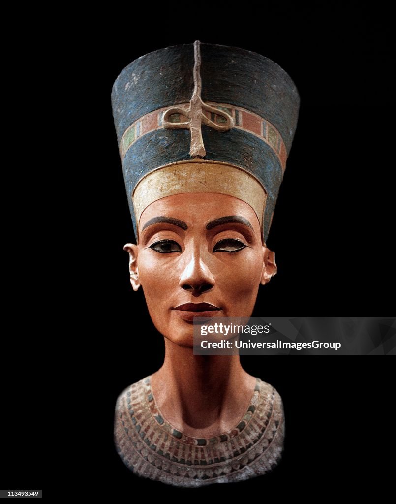 Bust of Nefertiti (c1370- c1330 BC) Great Royal Wife (chief consort) to the Egyptian Pharaoh Akhenaten. Nefertiti and her husband were known for a religious revolution. They worshipped one god only, Aten, the sun's disc. ...