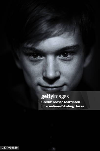 Daniel Grassl of Italy poses for a photo ahead of the Gala Exhibition during day 5 of the ISU World Junior Figure Skating Championships Zagreb at Dom...