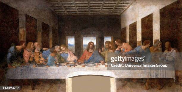The Last Supper, 15th century mural painting in Milan created by Leonardo da Vinci for his patron Duke Ludovico Sforza and his duchess Beatrice...
