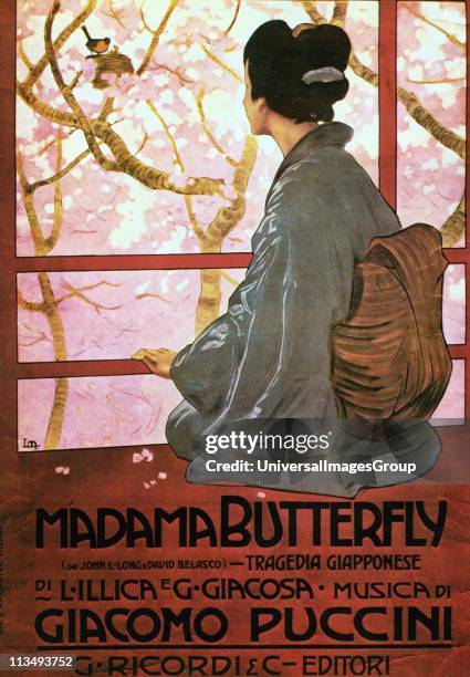 Giacomo Puccini Italian composer of operas. Poster for Madama Butterfly an opera in three acts, with an Italian libretto by Luigi Illica and Giuseppe...
