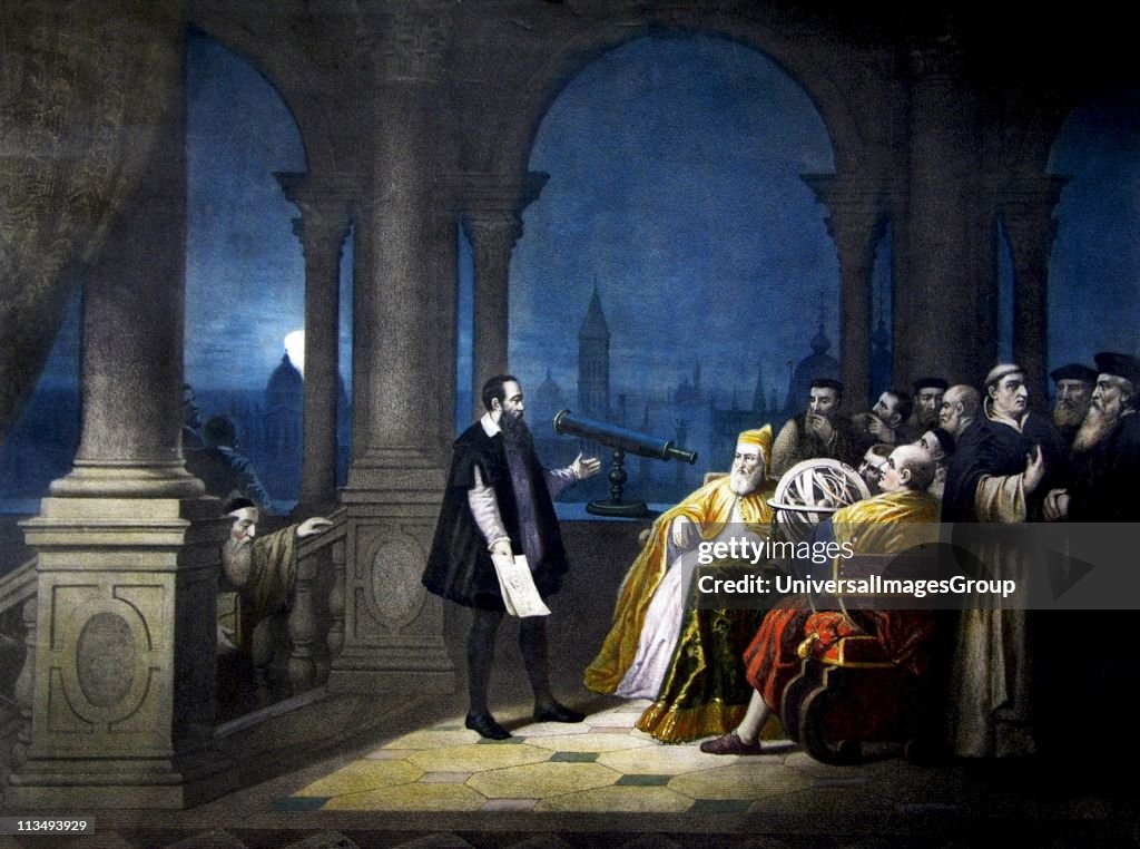 Galileo shows the Doge Leonardo Dona his telescope. And 'August 21, 1609. From a painting by H. J. Detouche...