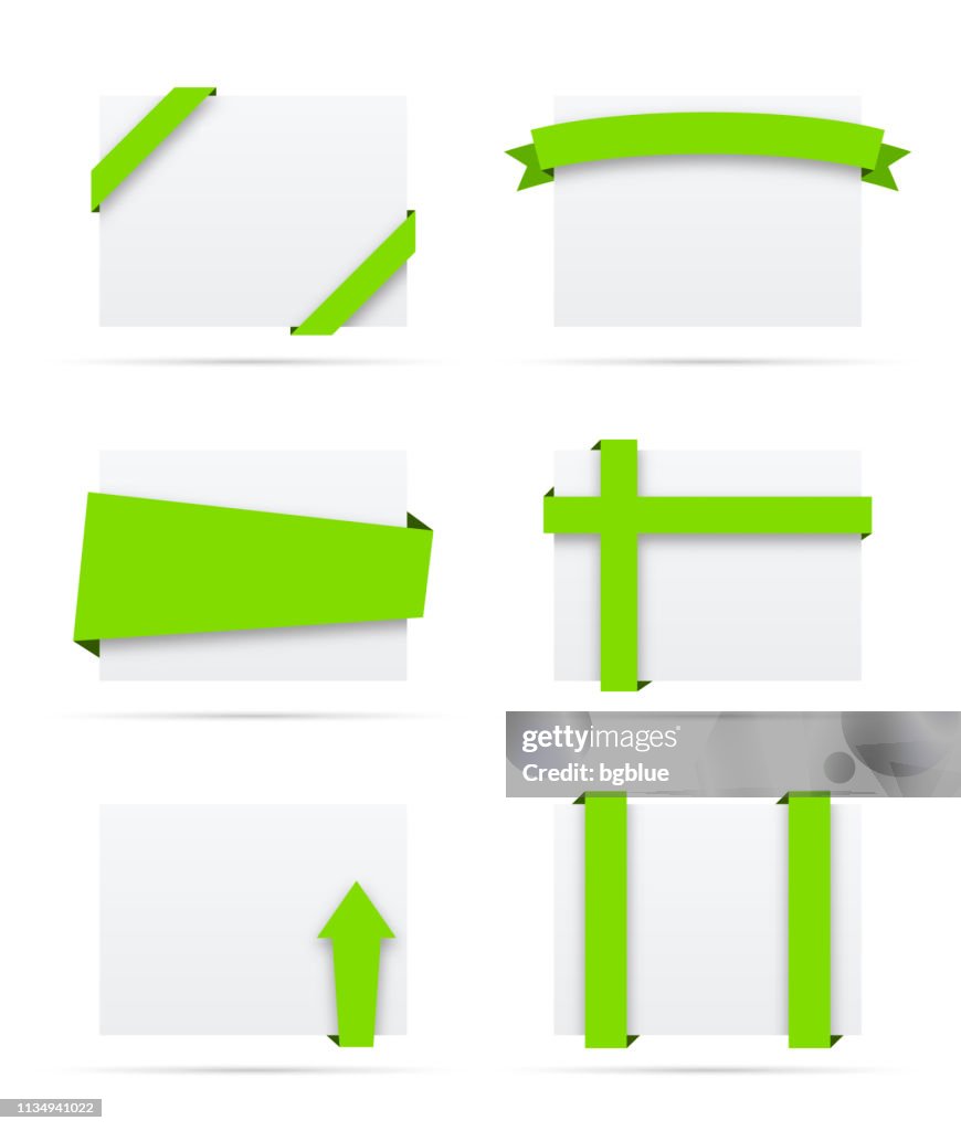 Green Ribbon Editable Set Of Green Ribbons On Blank White Labels Design Elements High-Res ...