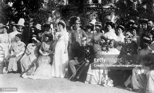 Franz Joseph I , Emperor of Austria, seated centre, at the marriage of Archduke Charles to Princess Zita of Bourbon-Parma at Schwarzau Castle, 21...
