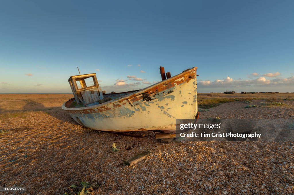 Abandoned Fishing Boat on the Beach, Dungeness, Kent, UK