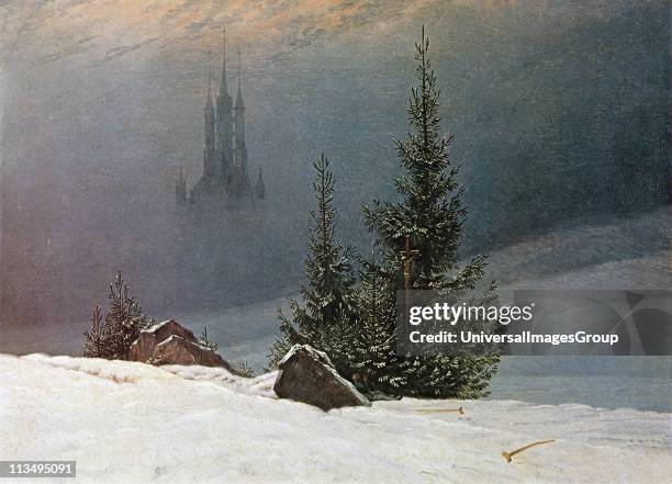 German Romantic artist Caspar David Friedrich . Winter Landscape with Church 'Winterlandschaft mit Kirche' 1811 Oil on canvas.'Dortmund Museum fur...