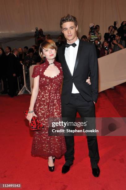 Actors Emily Browning and Max Irons attend the "Alexander McQueen: Savage Beauty" Costume Institute Gala at The Metropolitan Museum of Art on May 2,...