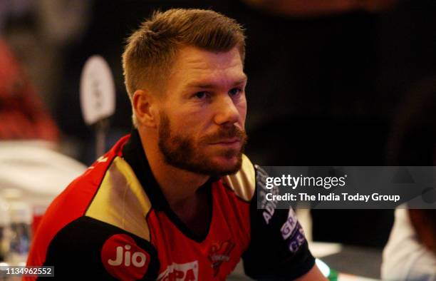 Sunrisers Hyderabad team player, David Warner clicked during a media meet at Hotel Le Meridian, in New Delhi.