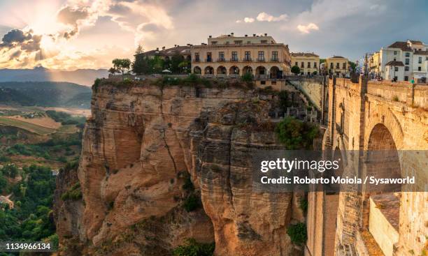 parador hotel and citadel, ronda, malaga, spain - spain skyline stock pictures, royalty-free photos & images