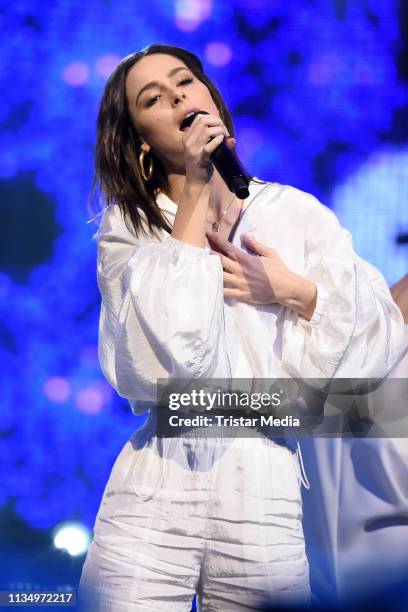 Lena Meyer-Landrut performs the Nickelodeon Kids Choice Awards on April 4, 2019 in Rust, Germany.