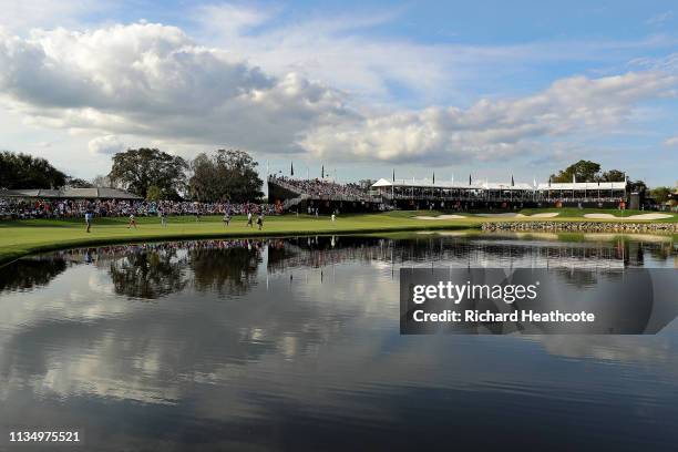 General view of the 18th hole is seen during the final round of the Arnold Palmer Invitational Presented by Mastercard at the Bay Hill Club on March...