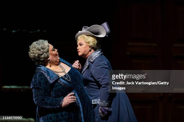 American mezzo-soprano Stephanie Blythe and American actress Kathleen Turner perform during the final dress rehearsal prior to the season premiere of...