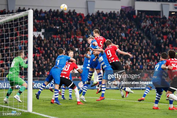 Mickey van der Hart of PEC Zwolle, Vito van Crooy of PEC Zwolle, Pablo Rosario of PSV, Zian Flemming of PEC Zwolle, Bram van Polen of PEC Zwolle,...