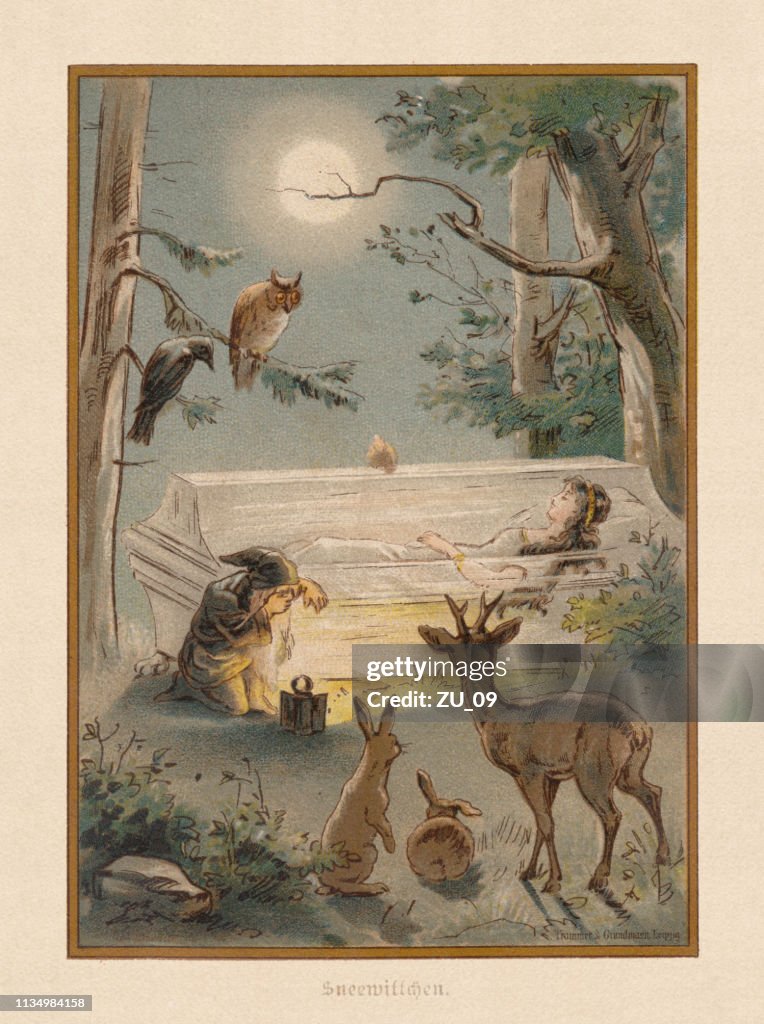 Snow White (Schneewittchen), by Brothers Grimm, chromolithograph, published 1898