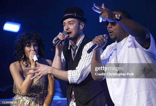 Nelly Furtado, Justin Timberlake and Timbaland during Verizon Wireless and Rolling Stone present Justin Timberlake at Avalon in Hollywood,...