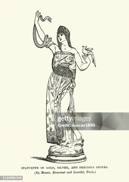 cleopatra holding a snake, 19th century statue - cleopatra statue stock illustrations