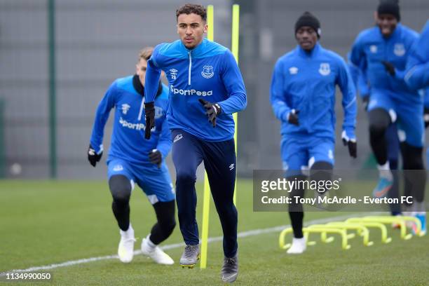 Dominic Calvert-Lewin during the Everton training session at USM Finch Farm on April 4, 2019 in Halewood, England.