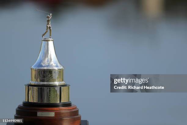 The trophy is seen before being awarded after the final round of the Arnold Palmer Invitational Presented by Mastercard at the Bay Hill Club on March...