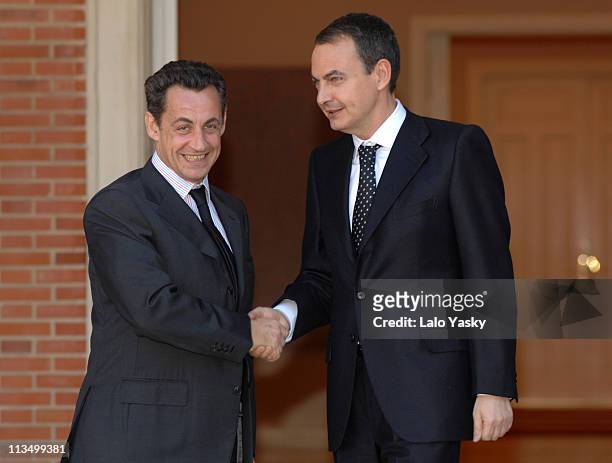 Nicolas Sarkozy and Jose Luis Rodriguez Zapatero during French Presidential Candidate Nicolas Sarkozy Visits Madrid - Febraury 27, 2007 in Madrid,...