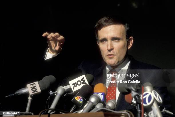 Rudolph Giuliani during Rudolph Giuliani Announces Ivan Boesky's Jail Sentence for Inside Trading at Federal Courthouse in New York City, New York,...
