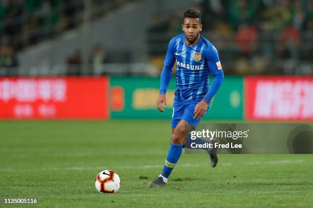 Alex Teixeira of Jiangsu Suning in action during the 2019 China Super League between Beijing Guoan and Jiangsu Suning at Workers Stadium on April 5,...