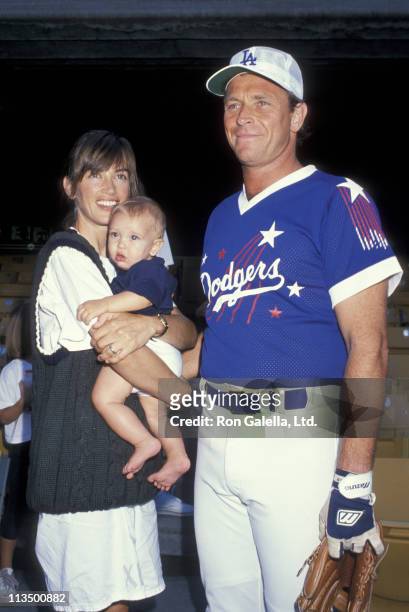 Amanda Pays, Oliver Bernsen and Corbin Bernsen during Hollywood All Star Charity Baseball Game - August 26, 1989 at Dodgers Stadium in Los Angeles,...