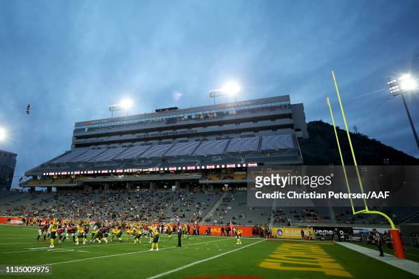 General view during the Alliance of American Football game between the San Antonio Commanders and Arizona Hotshots at Sun Devil Stadium on March 10,...