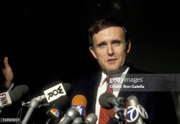Rudolph Giuliani during Rudolph Giuliani Announces Ivan Boesky's Jail Sentence for Inside Trading at Federal Courthouse in New York City, New York,...
