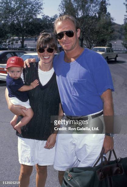 Oliver Bernsen, Amanda Pays and Corbin Bernsen during Hollywood All Star Charity Baseball Game - August 26, 1989 at Dodgers Stadium in Los Angeles,...