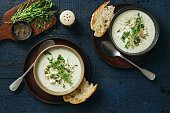 Creamy caulflower and broccoli with feta soup