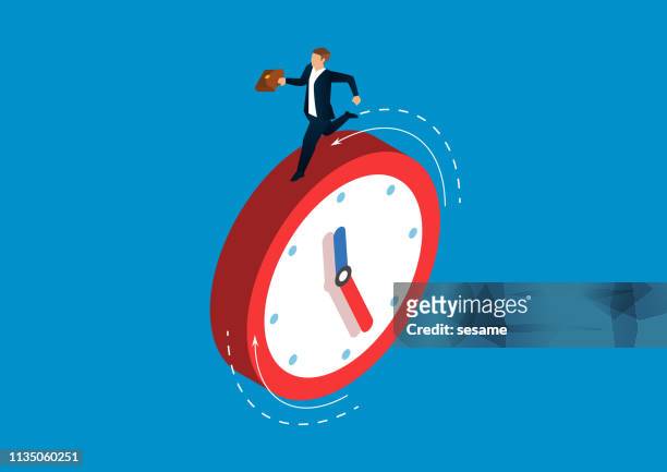 businessman running on the clock - effort stock illustrations