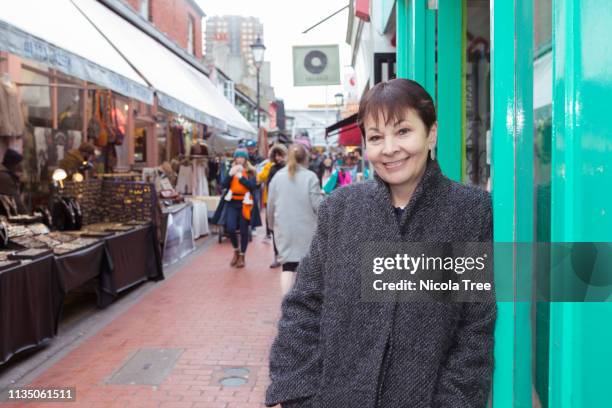 Caroline Lucas Green Party MP for Brighton Pavilion in her constituency on March 8th, 2019 in Brighton, England.