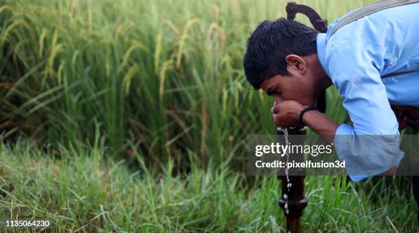 thirsty child drinking water - scarce imagens e fotografias de stock