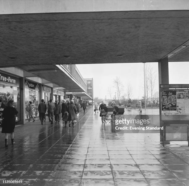 Basildon, town centre, pedestrian precinct, Essex, UK, 31st March 1969.