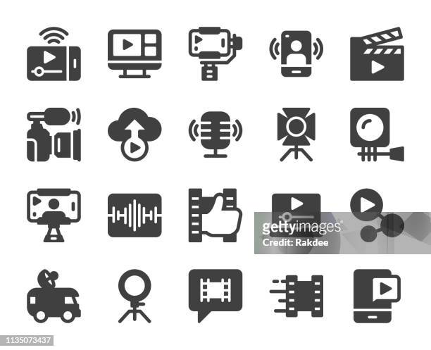 illustrazioni stock, clip art, cartoni animati e icone di tendenza di blog video e live streaming - icone - video editing