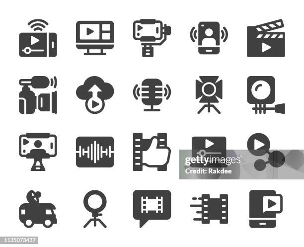 stockillustraties, clipart, cartoons en iconen met video bloggen en live streaming-iconen - mobile phone edit