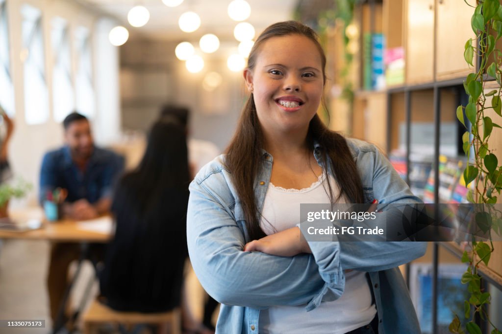 Special needs businesswoman portrait at modern startup company