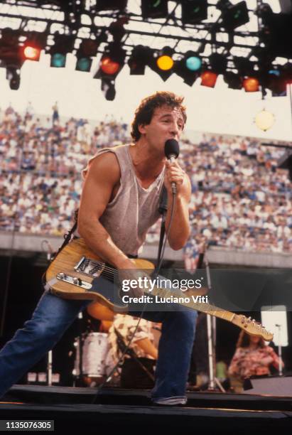 American singer-songwriter Bruce Springsteen performing in Milan, Italy, 1985.