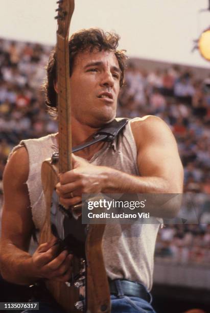 American singer-songwriter Bruce Springsteen performing in Milan, Italy, 1985.