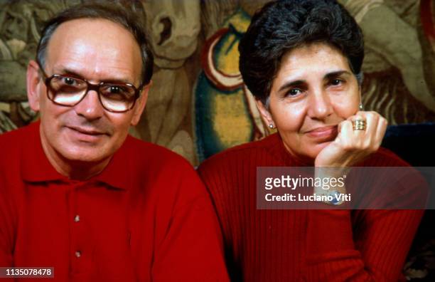 Music composer Ennio Morricone and his wife Maria Morricone Travia, Rome, Italy, 1991.