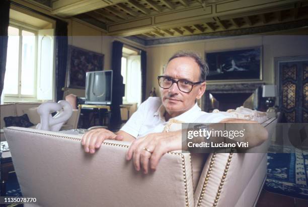 Italian music composer Ennio Morricone in his house, Rome, Italy, 1987.