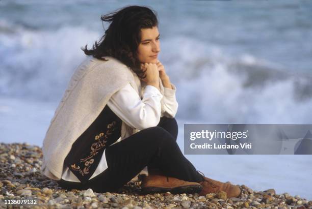 Italian pop singer Laura Pausini, Ostia, Italy, 1991.