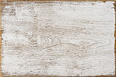Old weathered white textured wooden teak board panel background with lots of texture and grain and a nice exposed worn wood edge frame.